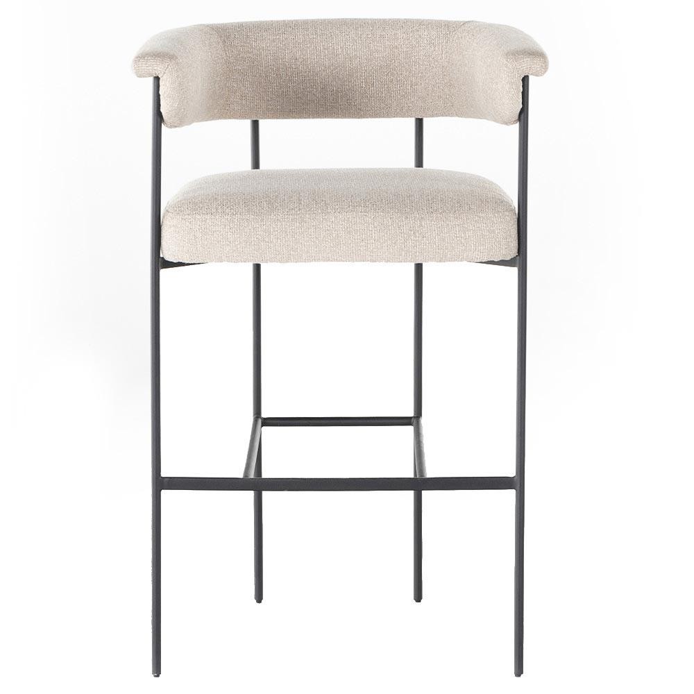 Open Box Penelope Industrial Off White Upholstered Matte Black Iron Barrel Bar Stool|