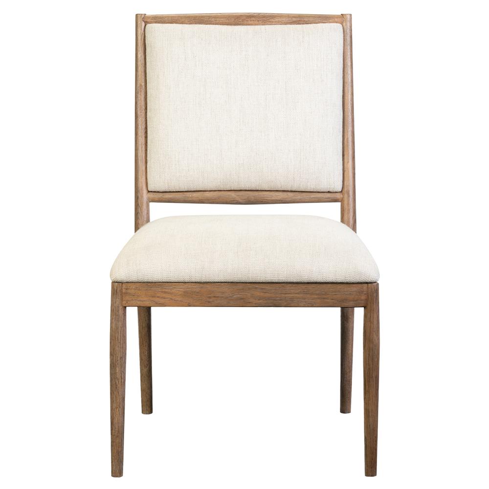 Genesis Modern Classic Beige Upholstered Brown Solid Oak Dining Side Chair|
