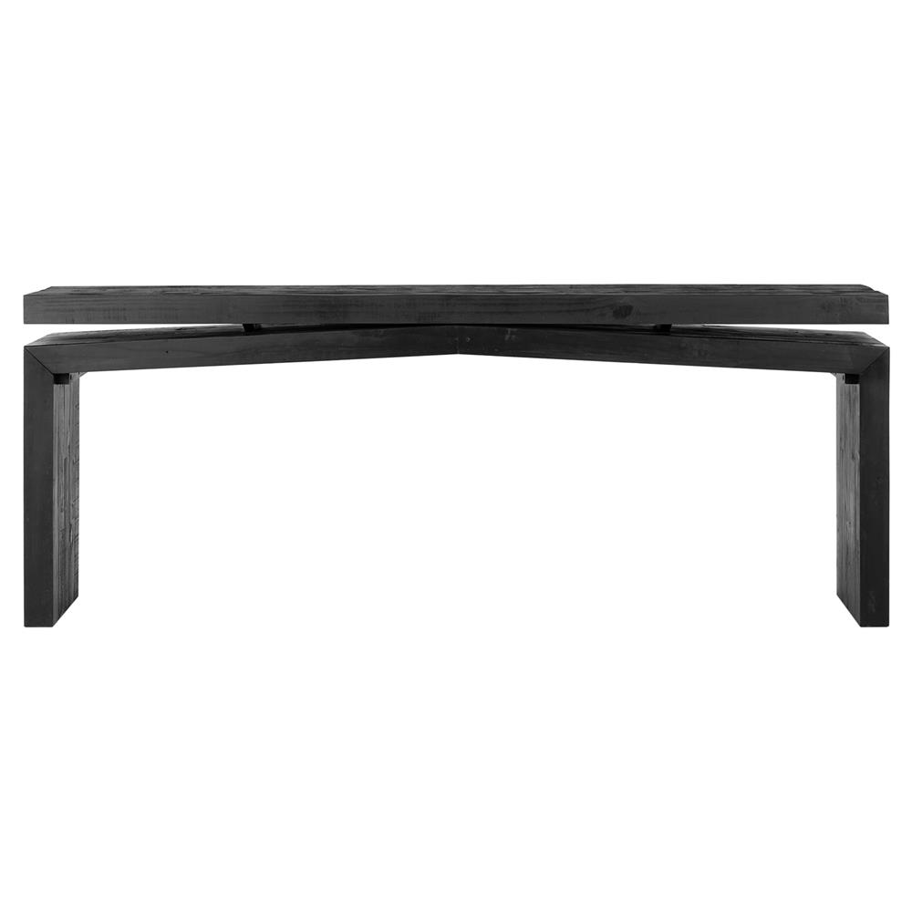 Rayan Rustic Lodge Black Reclaimed Solid Pine Wood Rectangular Console ...