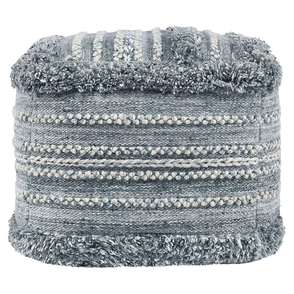 Aaron Coastal Beach Blue Textured Detail Performance Square Pouf|