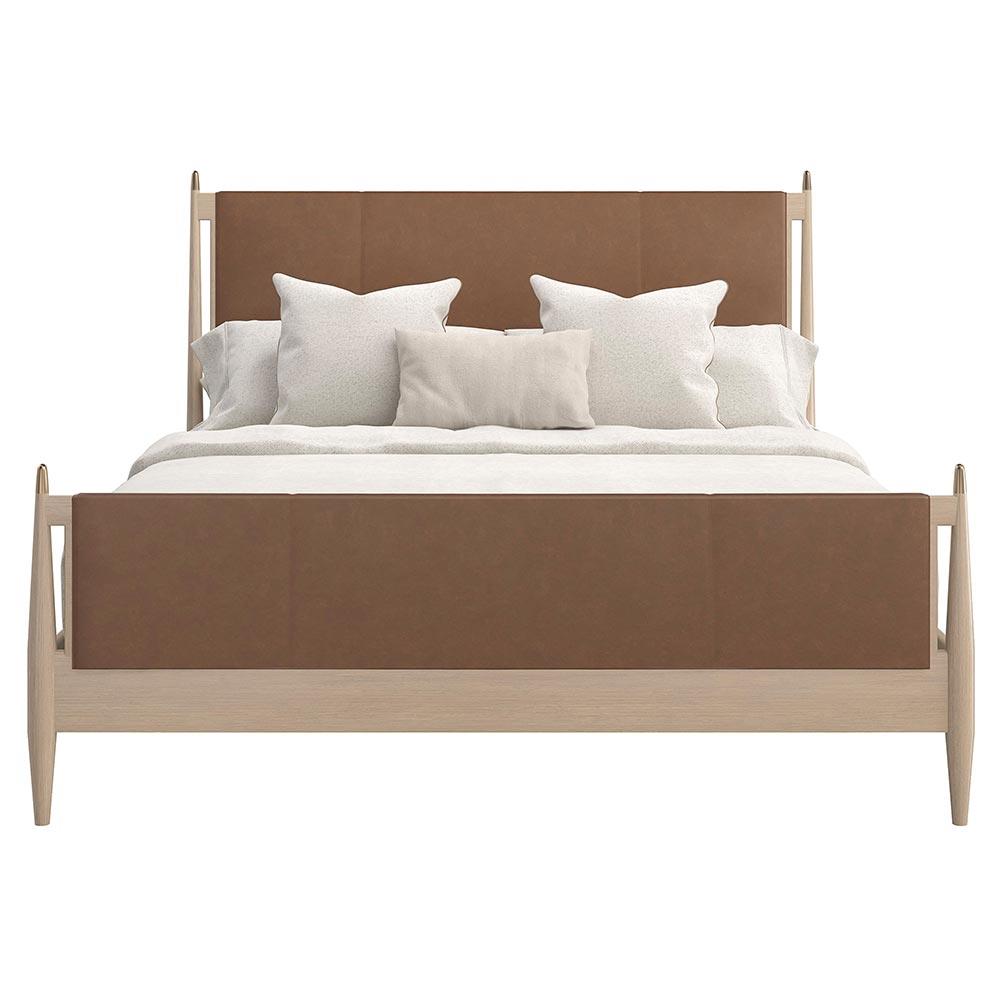 Adalyn Modern Classic Camel Upholstered Leather Beige Oak Bed - Queen|
