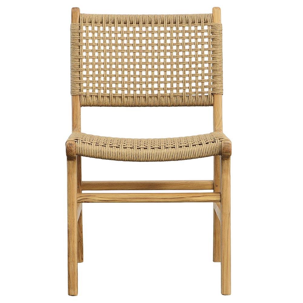 Costa Coastal Beach Natural Teak Woven Wicker Outdoor Dining Side Chair|