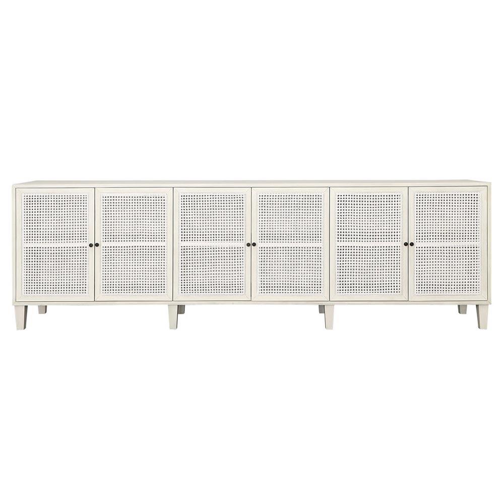 Gabriel Coastal Beach White Acacia Wood Woven Rattan Sideboard - 109"|