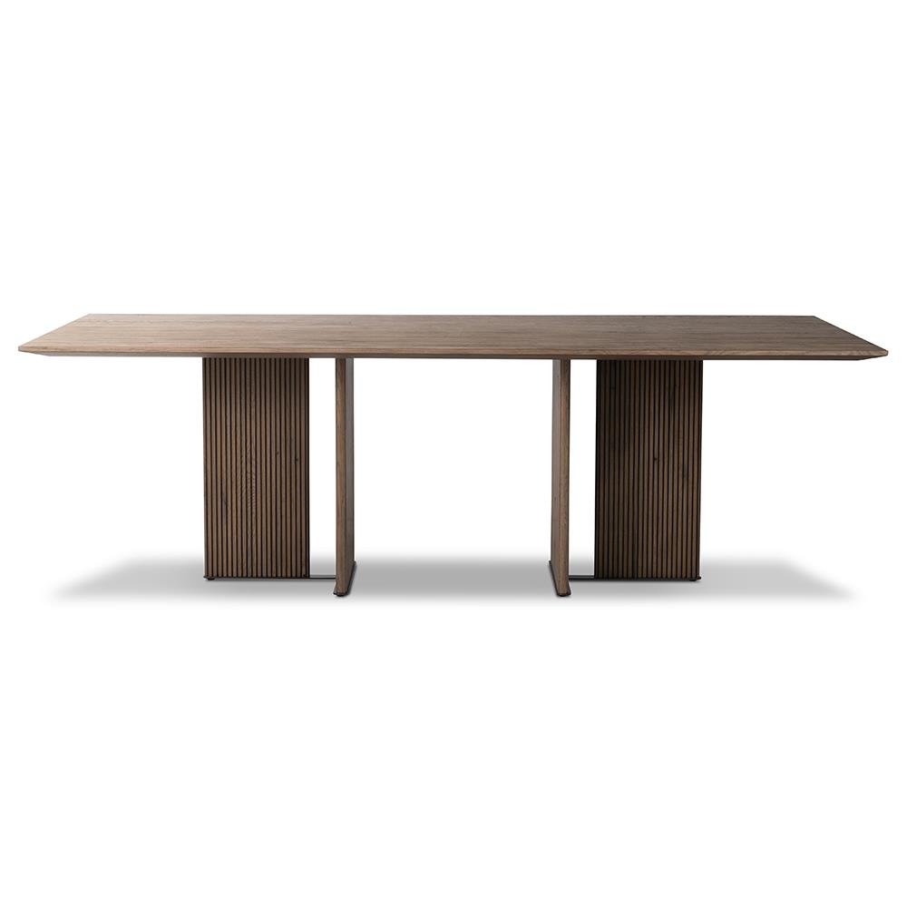 Lana Mid Century Brown Oak Top Black Iron Base Rectangular Dining Table - 94"W|