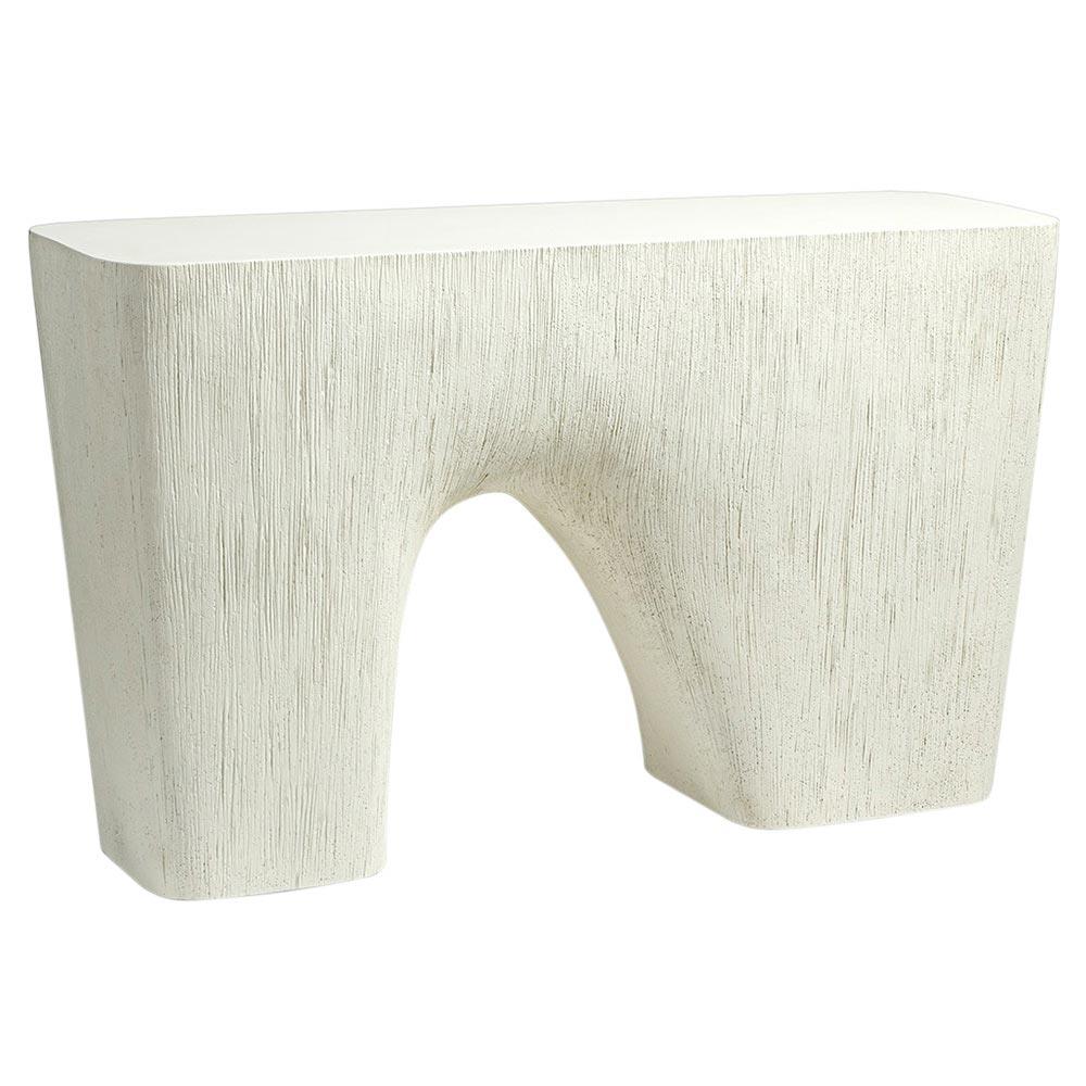 Palecek Rowan Coastal Beach White Textured Stonecast Outdoor Console Table|