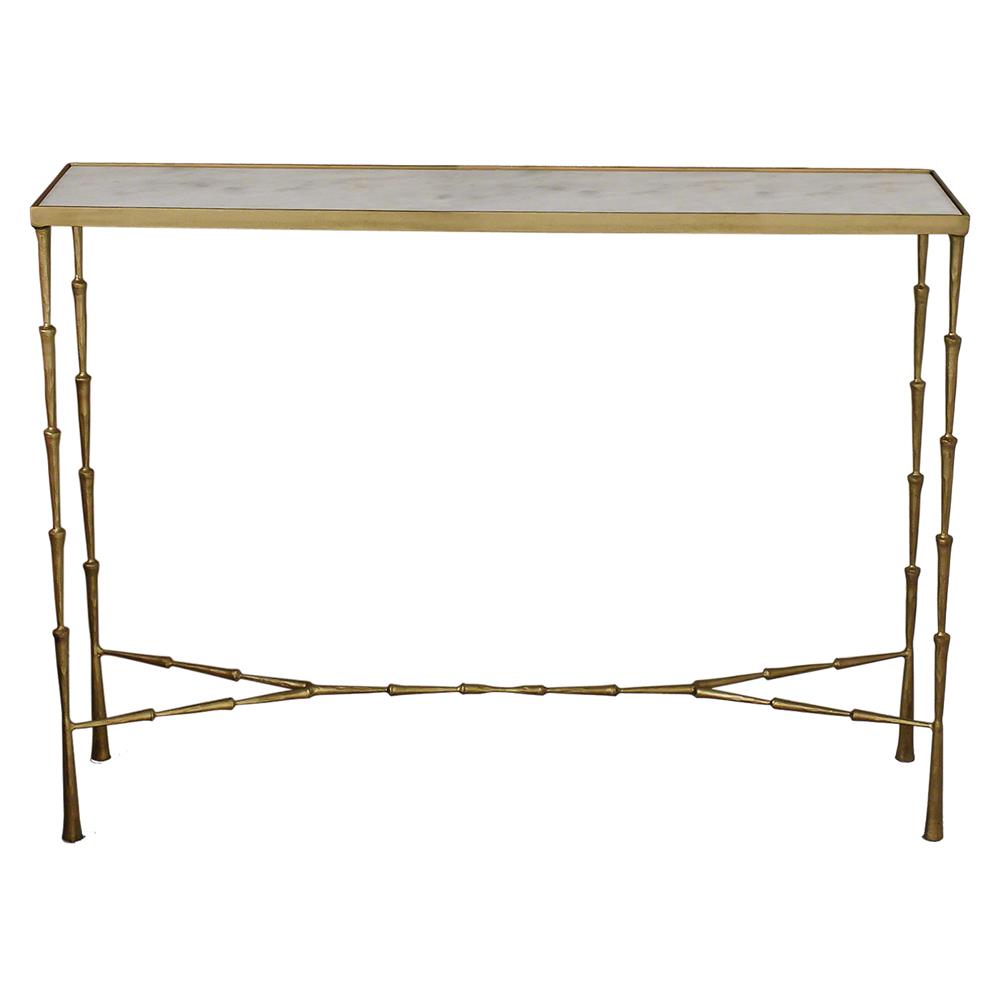 Malachi Hollywood Regency Brass Plated Iron Spike Marble Console|