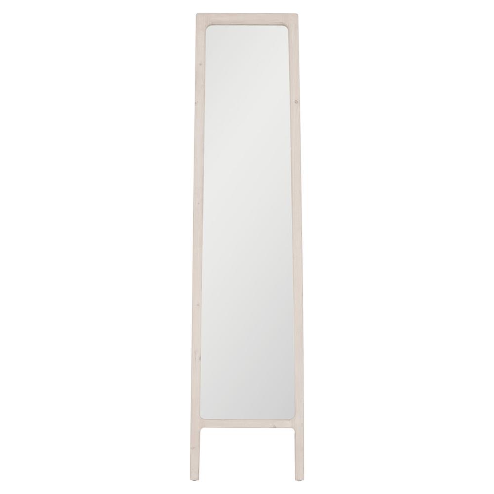 Safiya Rustic Lodge White Wash Reclaimed Pine Wood Rectangular Floor Mirror|