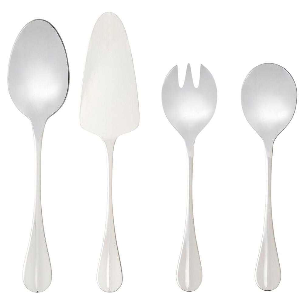 Nau Modern Classic Polished Stainless Steel 4 Piece Serving Set|