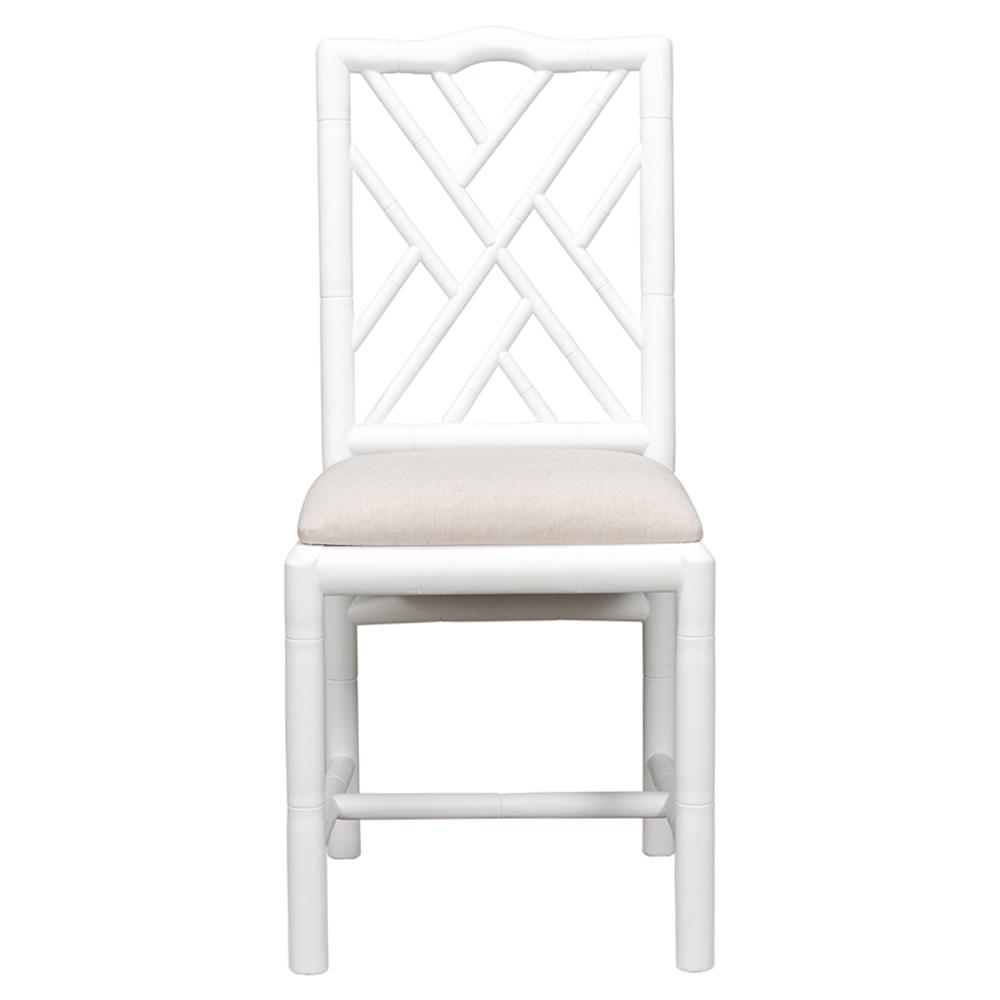 Grace French Country Beige Upholstered Linen White Oak Dining Side Chair|