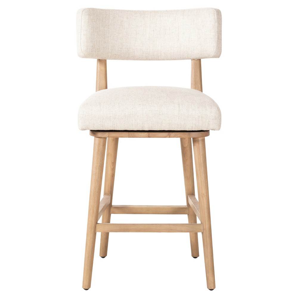 Cerise Modern Cream Upholstered Brown Frame Wood Swivel Counter Stool|