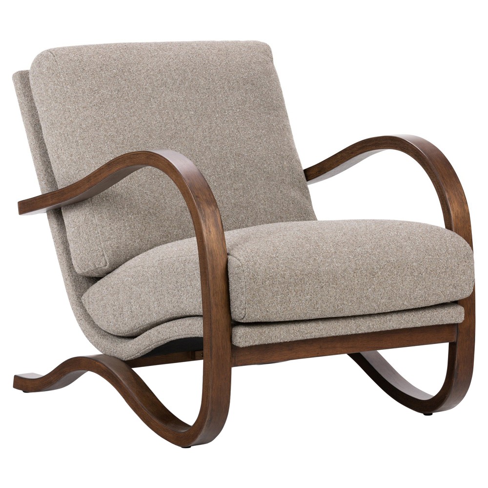 Paxton Mid Century Modern Grey Upholstered Brown Wood Frame Accent