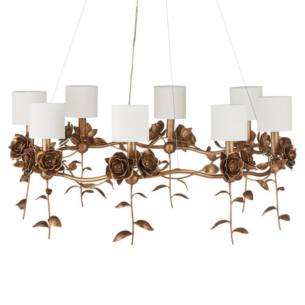 Chandler /ソリッド Rosela French Country Antique Brass Rose Shaded Chandelier