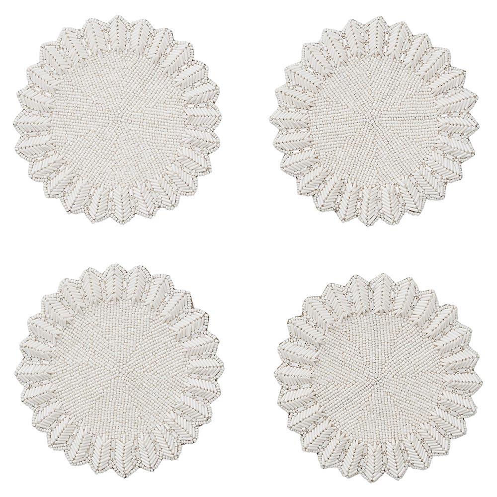 Lumina Modern Classic White Glass Beaded Coaster - Set of 4|