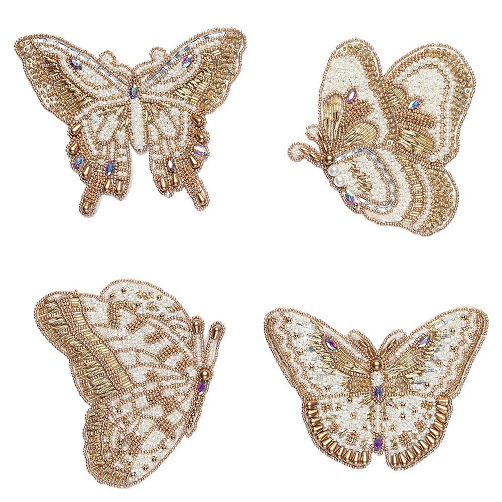 Papillon Regency White Glass Beaded Gold Butterfly Coaster - Set of 4|