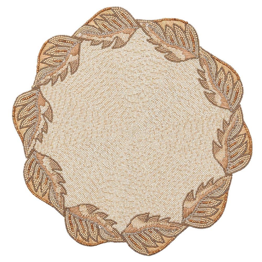 Winding Vine French Country Gold Beaded Natural Placemat - Set of 2|