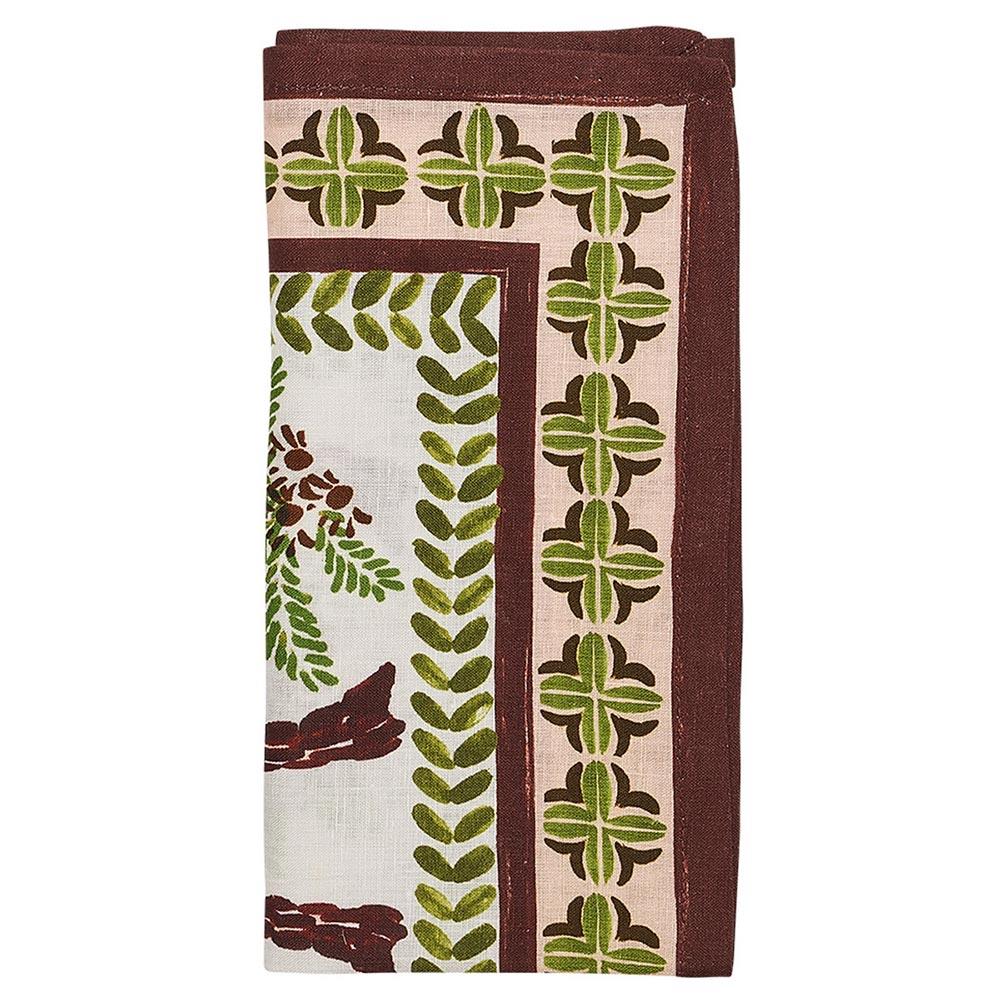 Oasis Global Green Palm White Linen Napkin - Set of 4|