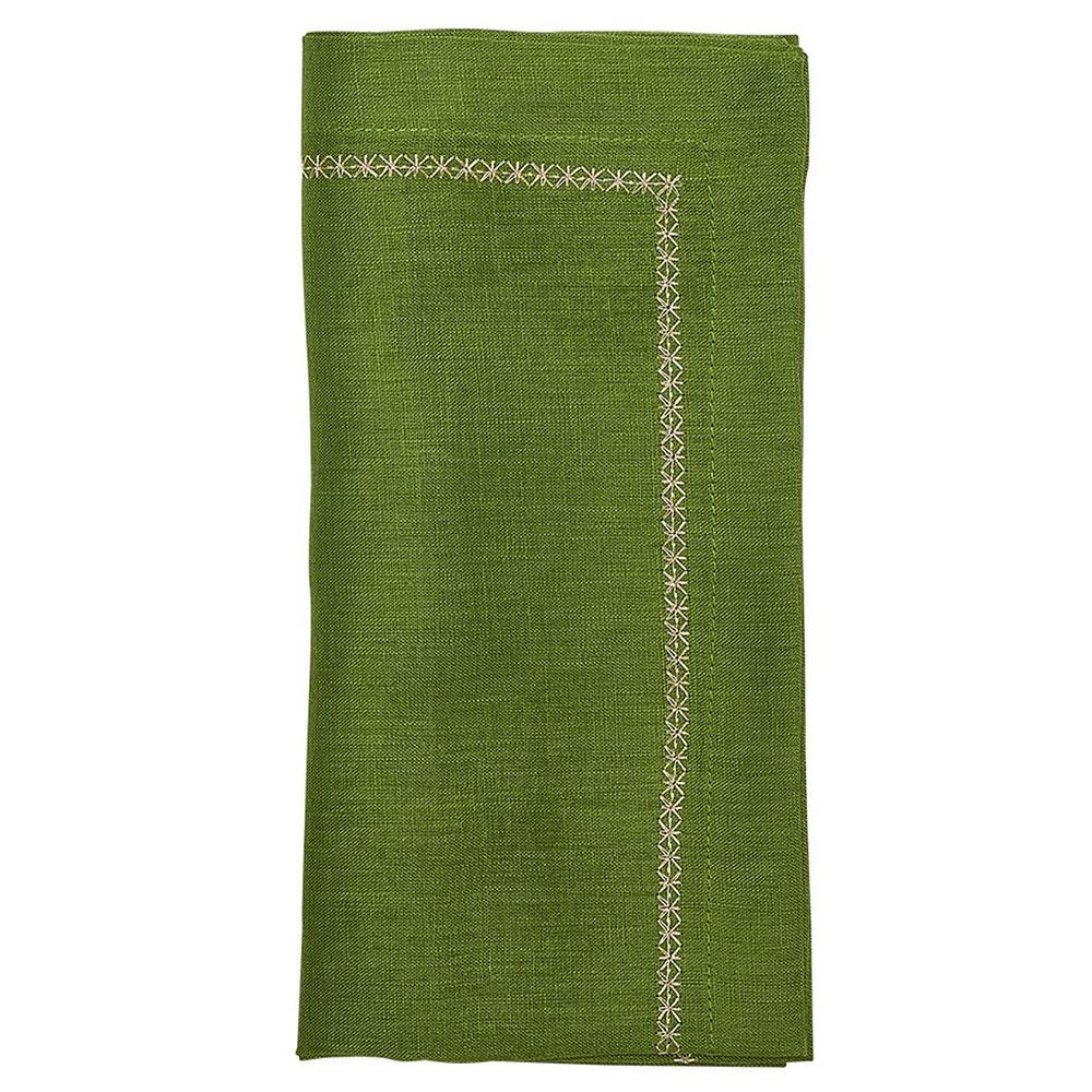 Fran Spring Green Linen Embroidered Border Napkin - Set of 4|