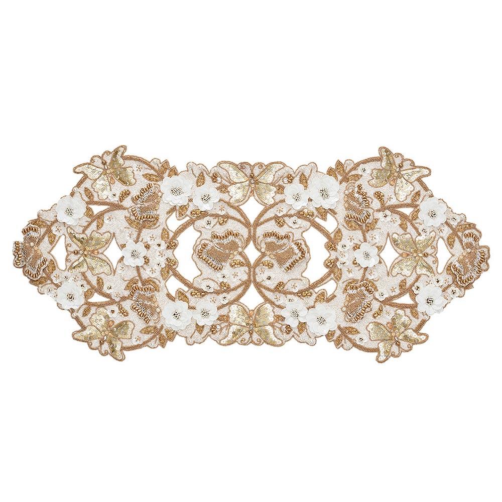 Papillon Hollywood Regency Gold Glass Beaded Runner|