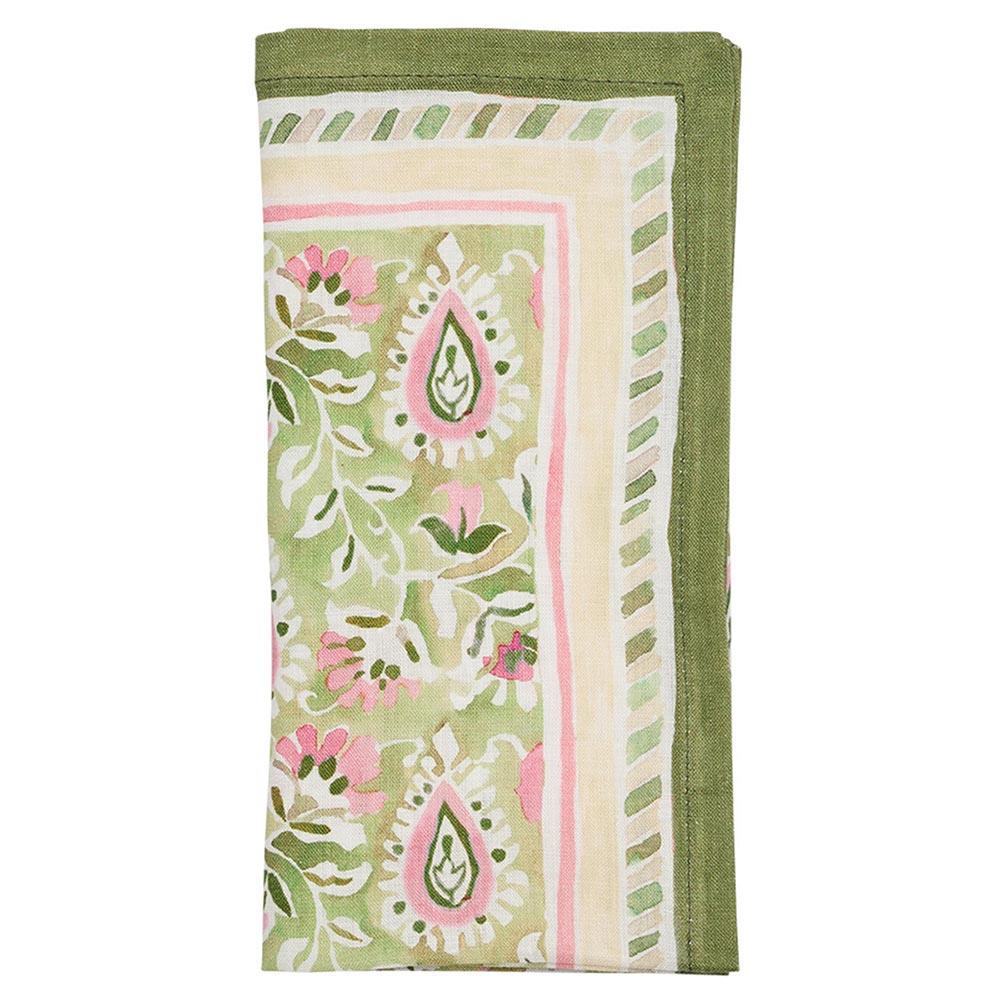 Mira French Country Green Floral Linen Napkin - Set of 4|
