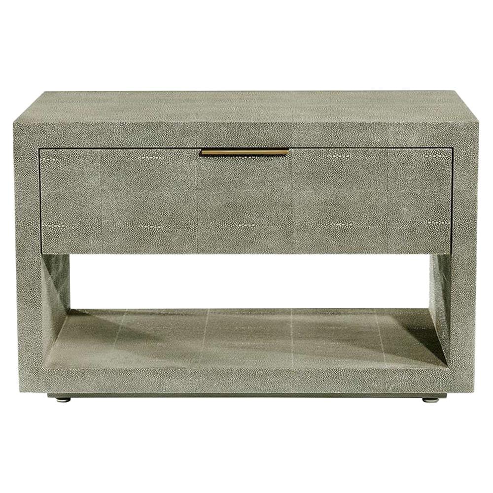 Montaigne Modern Olive Green Faux Shagreen Brass Iron Nightstand|