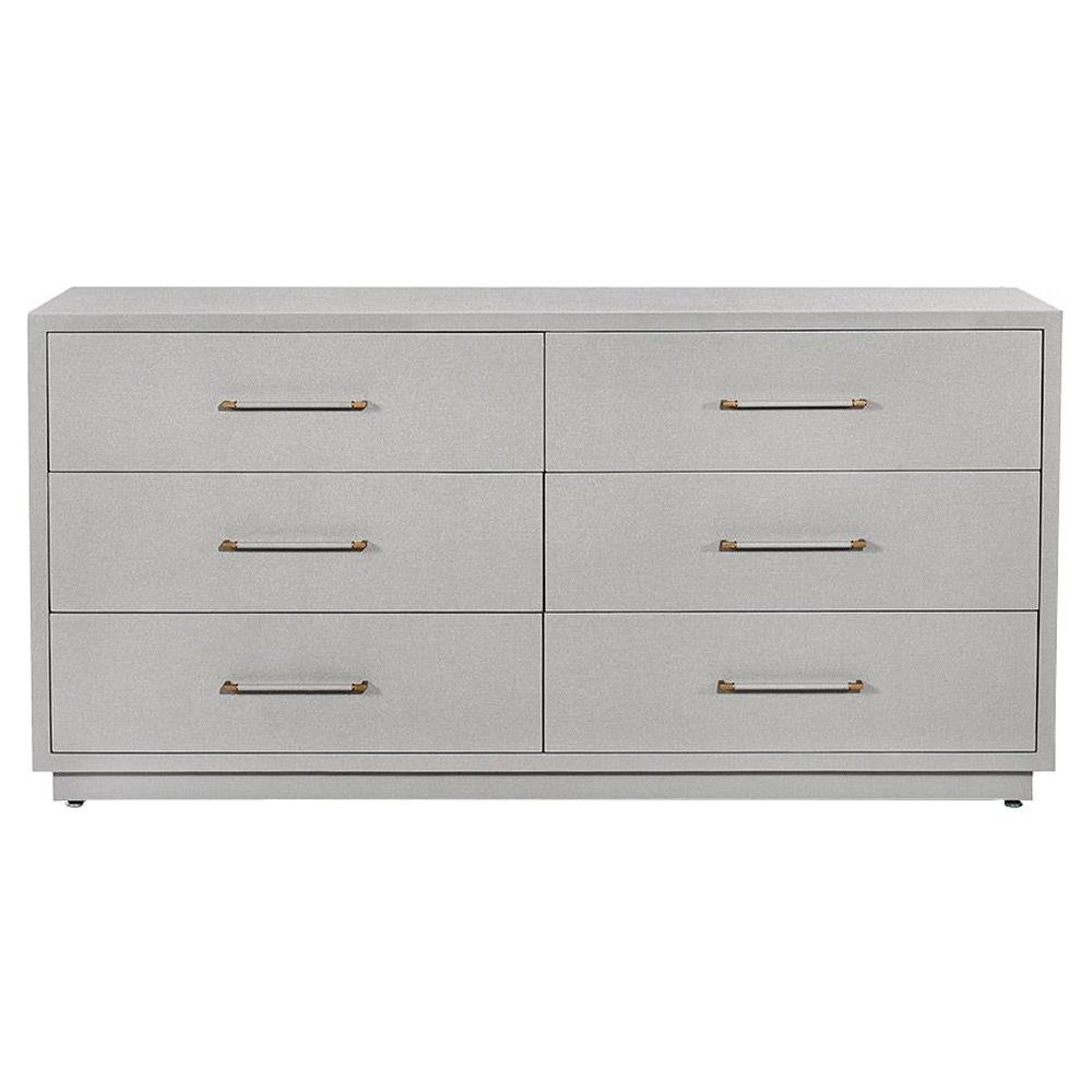 Taylor Modern Light Grey Faux Linen Brass Iron Double Dresser|