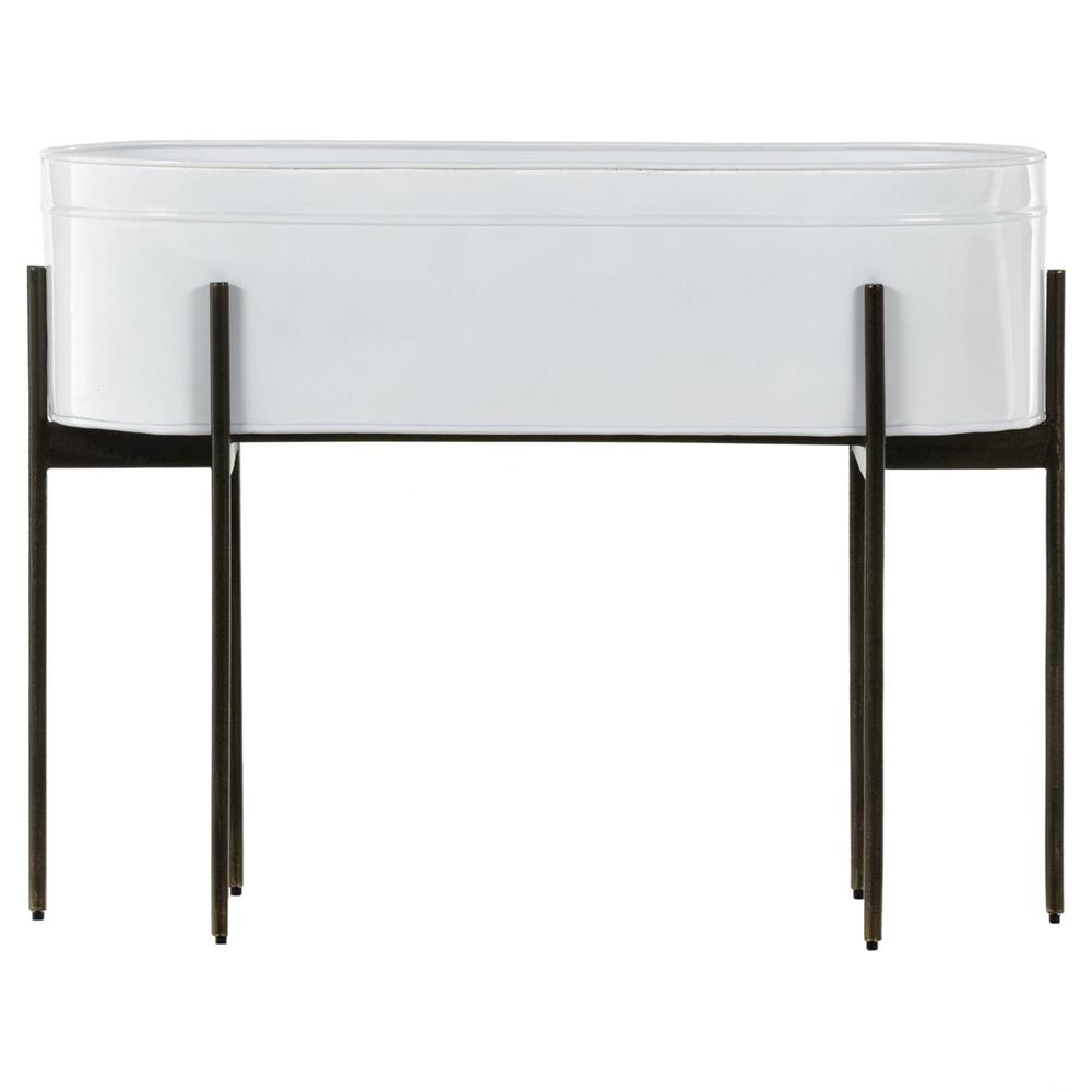 Jared Industrial Loft White Iron Brass Base Oval Outdoor Planter|