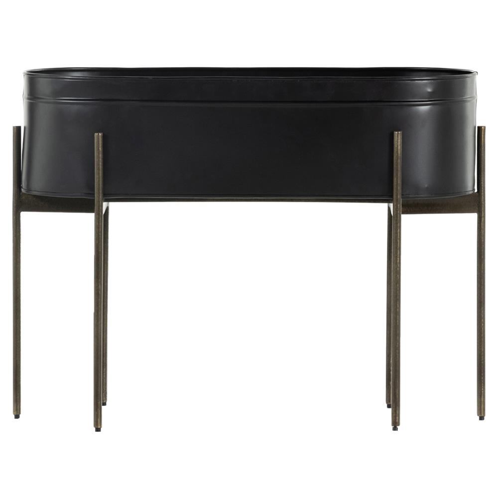 Jared Industrial Loft Black Iron Brass Base Oval Outdoor Planter|