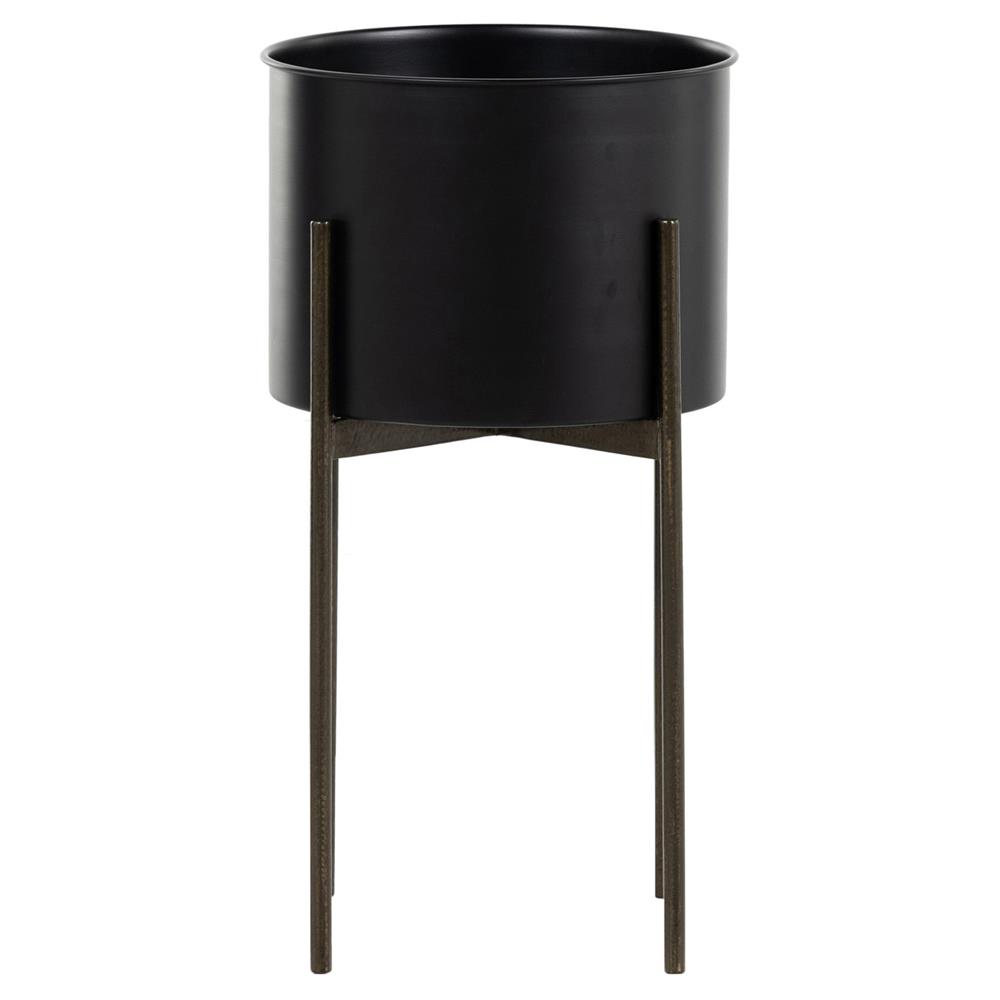 Jared Industrial Loft Black Iron Brass Base Round Outdoor Planter - Small|
