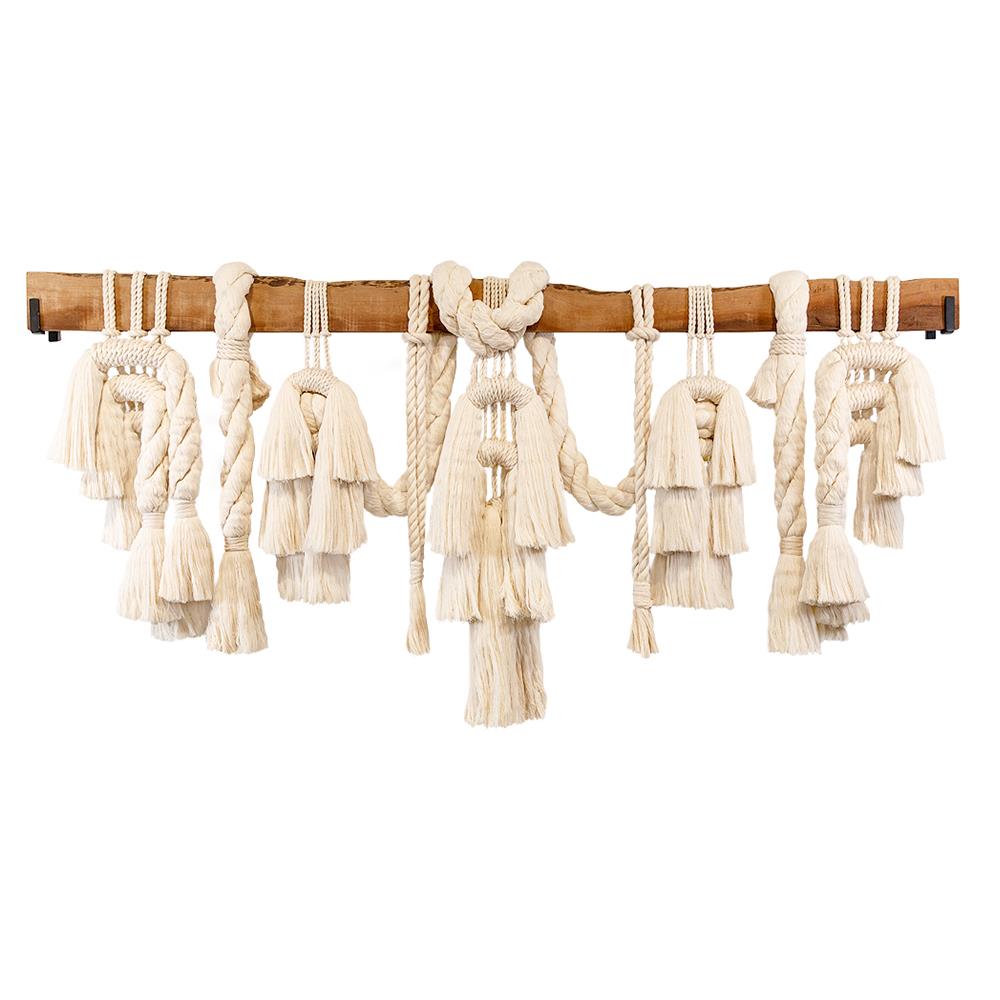 Alma Coastal Natural Cotton Macrame Woven Wood Wall Decor|