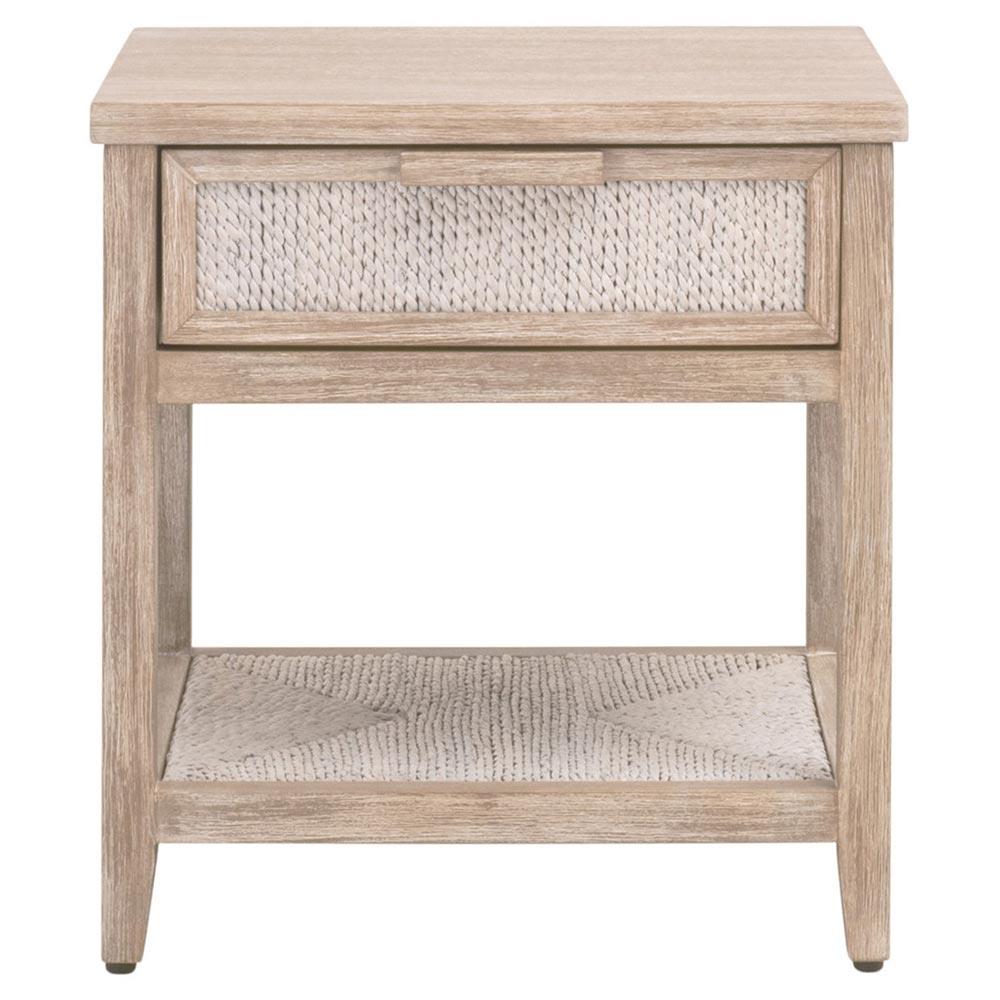 Laurice Coastal Beach Abaca Rope Natural Grey Mahogany Nightstand|