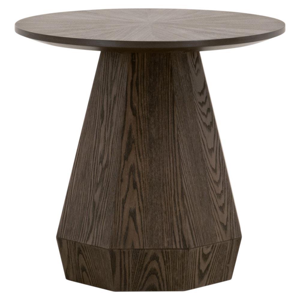 Courtney Modern Classic Brown Wood Round Pedestal Side End Table|
