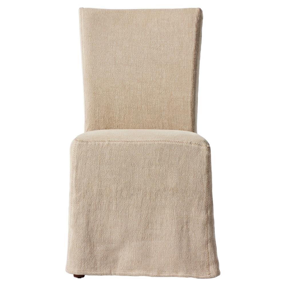 Vannie Modern Classic Beige Linen Flax Slipcover Dining Chair|