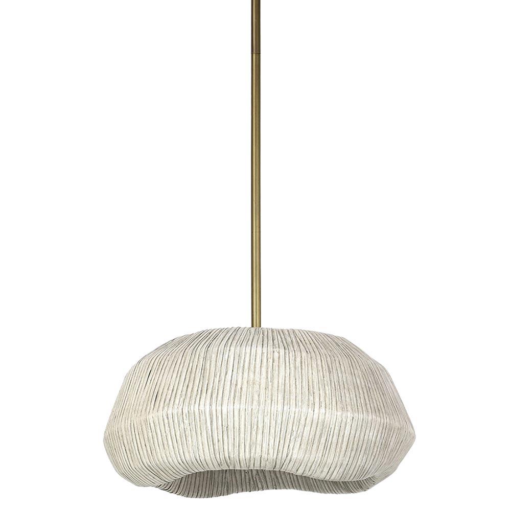 Palecek Ravenna Coastal Whitewash Rattan Antique Brass Pendant