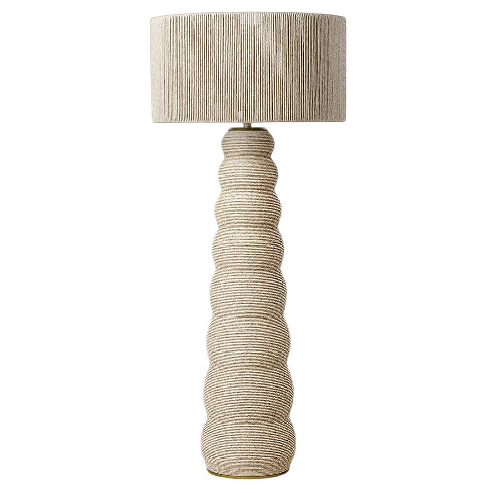 Palecek Kona Coastal Beach Beige Wrapped Brass Accent Outdoor Floor Lamp|