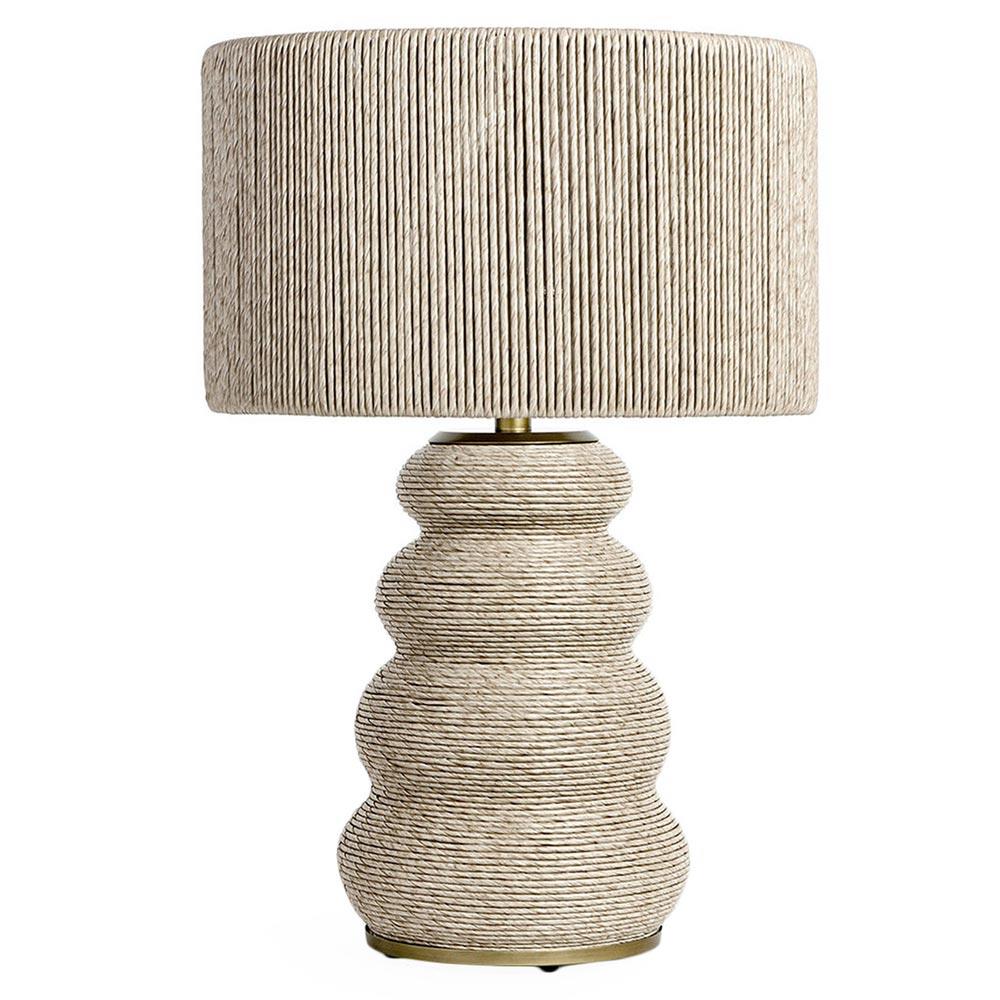 Palecek Kona Coastal Beach Beige Wrapped Brass Accent Outdoor Table Lamp|
