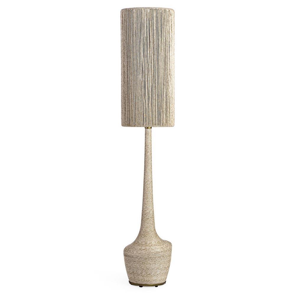 Palecek Newport Coastal Beach Beige Wrapped Brass Metal Outdoor Floor Lamp|