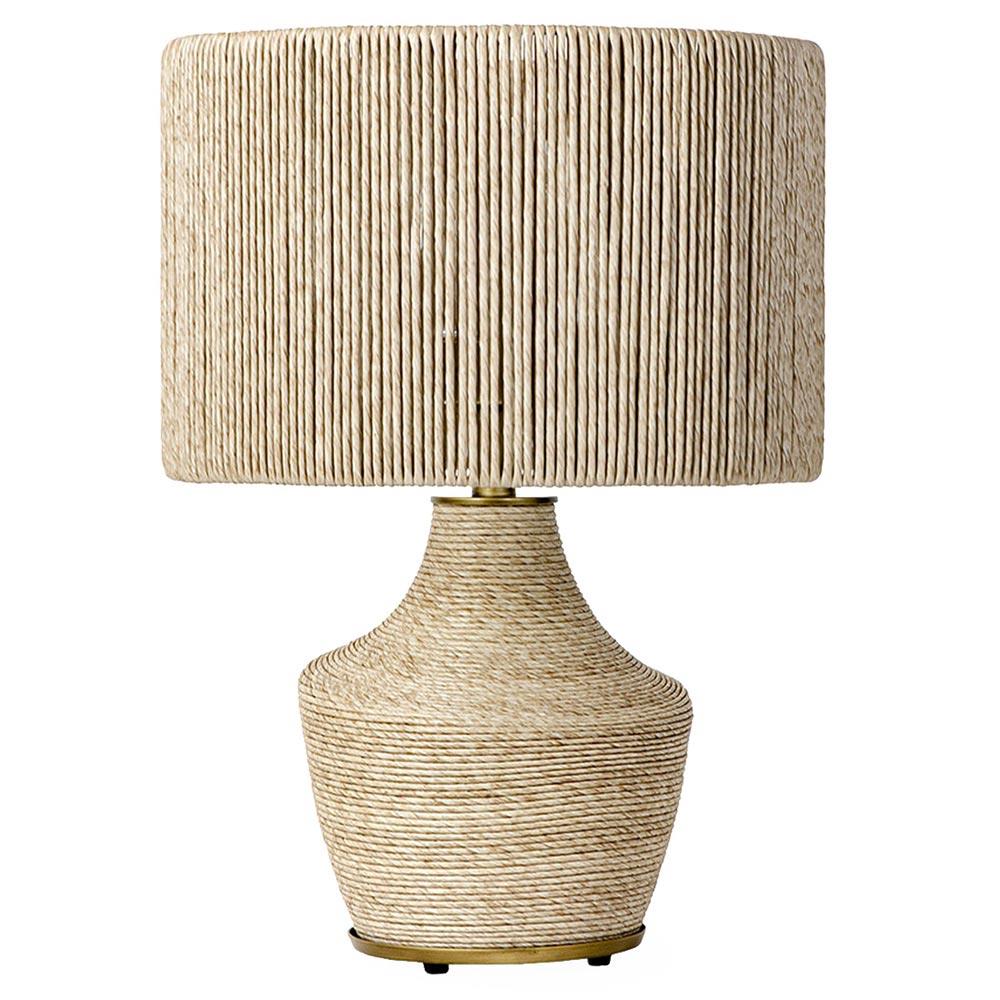 Palecek Newport Coastal Beach Beige Wrapped Brass Metal Outdoor Table Lamp|
