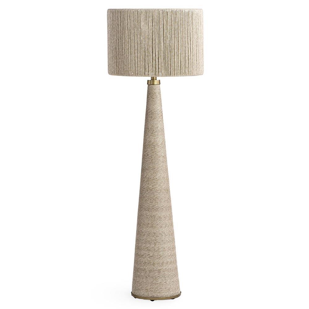 Palecek Portland Coastal Beach Beige Wrapped Brass Metal Outdoor Floor Lamp|