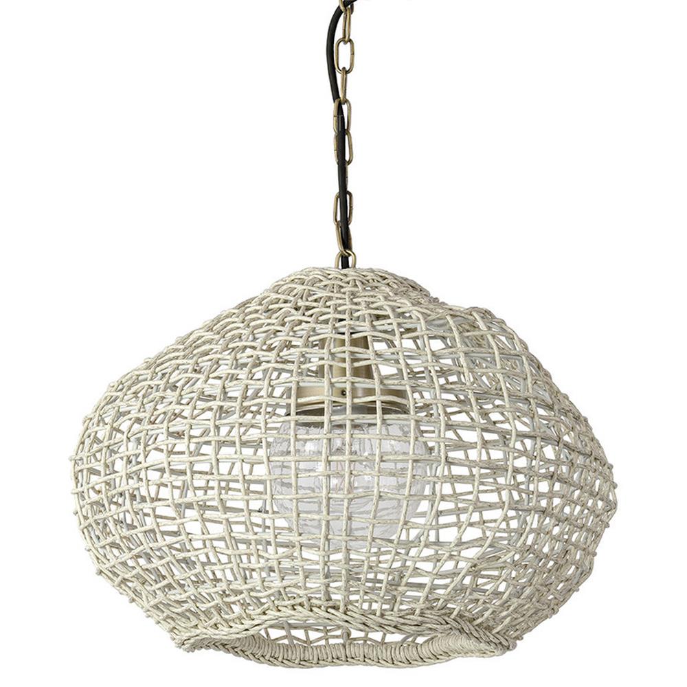 Palecek Belvedere Coastal Beach Whitewash Woven Outdoor Pendant