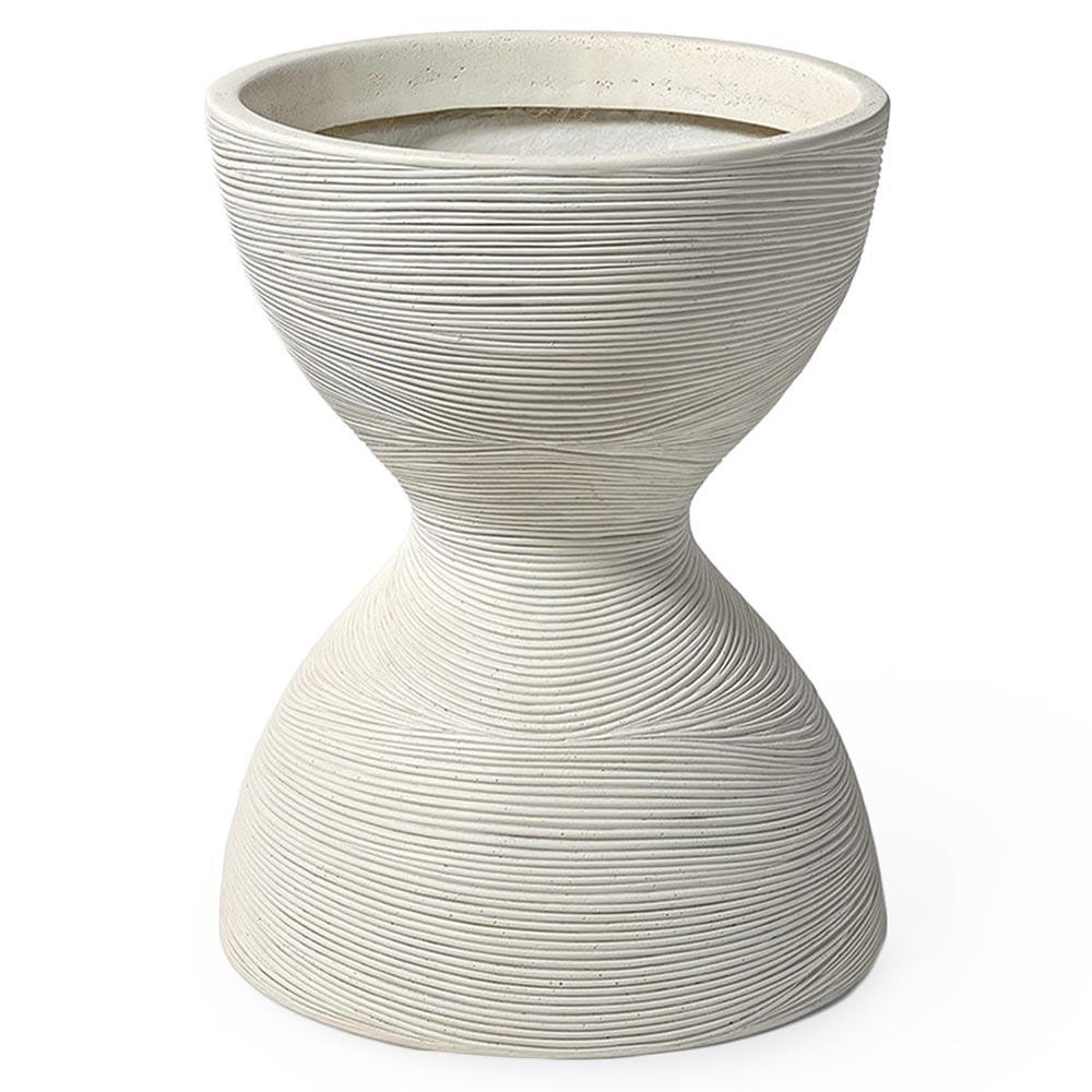 Palecek Poppy French Country White Textured Stonecast Round Planter - Medium|