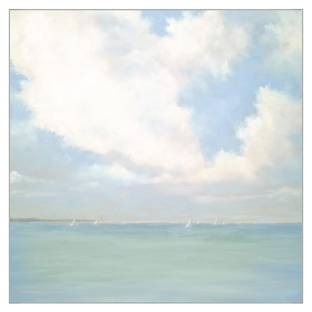 Harlenn Coastal Beach Blue Seascape White Frame Painting 2 - 42x42|