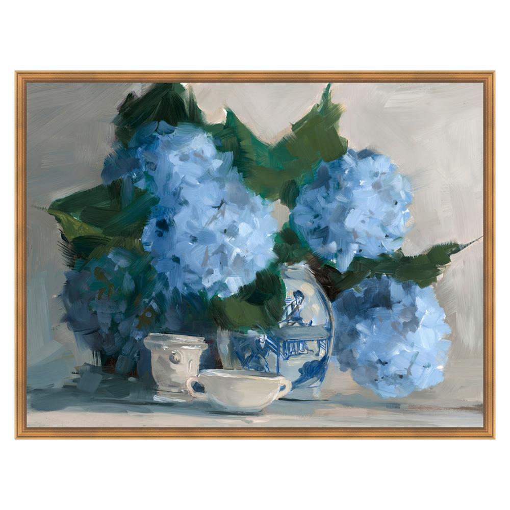 Maraha French Blue Hydrangea Floral & Botanical Gold Frame