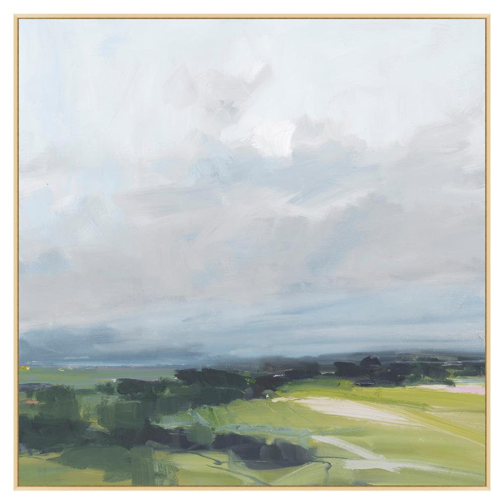 Sierra French Country Green Meadows Landscape Natural Frame Painting - 46x46|