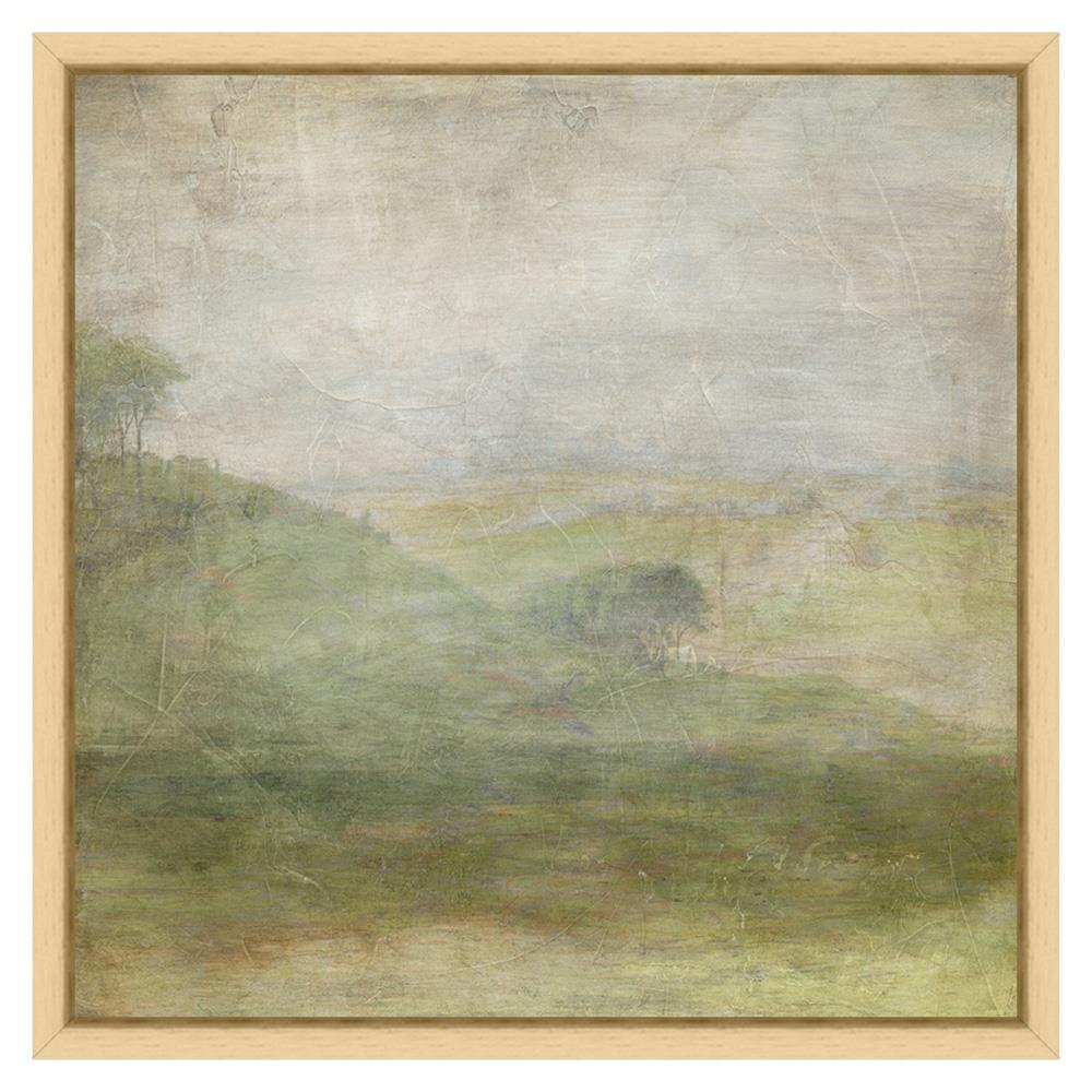 Haze French Country Green Hillside Landscape Natural Frame Painting 4 - 12x12|