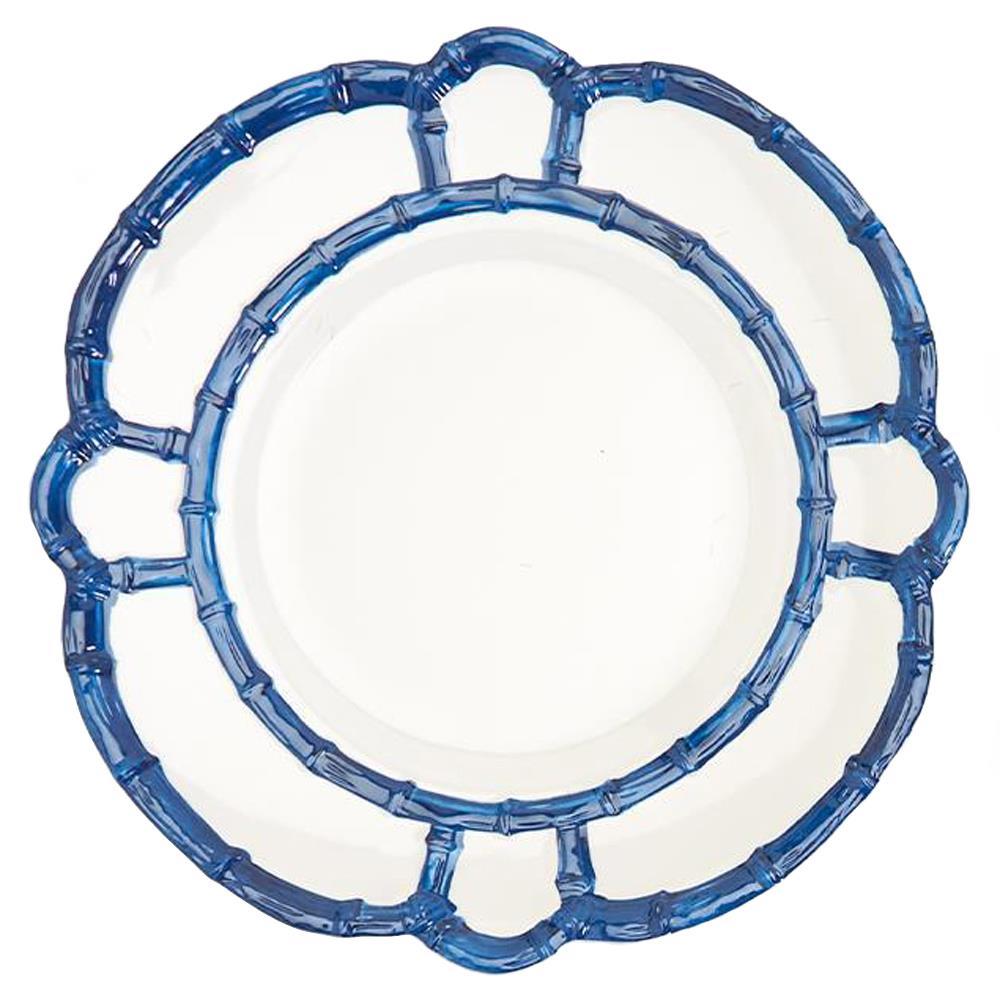 Adrienne Coastal Beach Blue Bamboo Rim White Melamine Dinner Plate