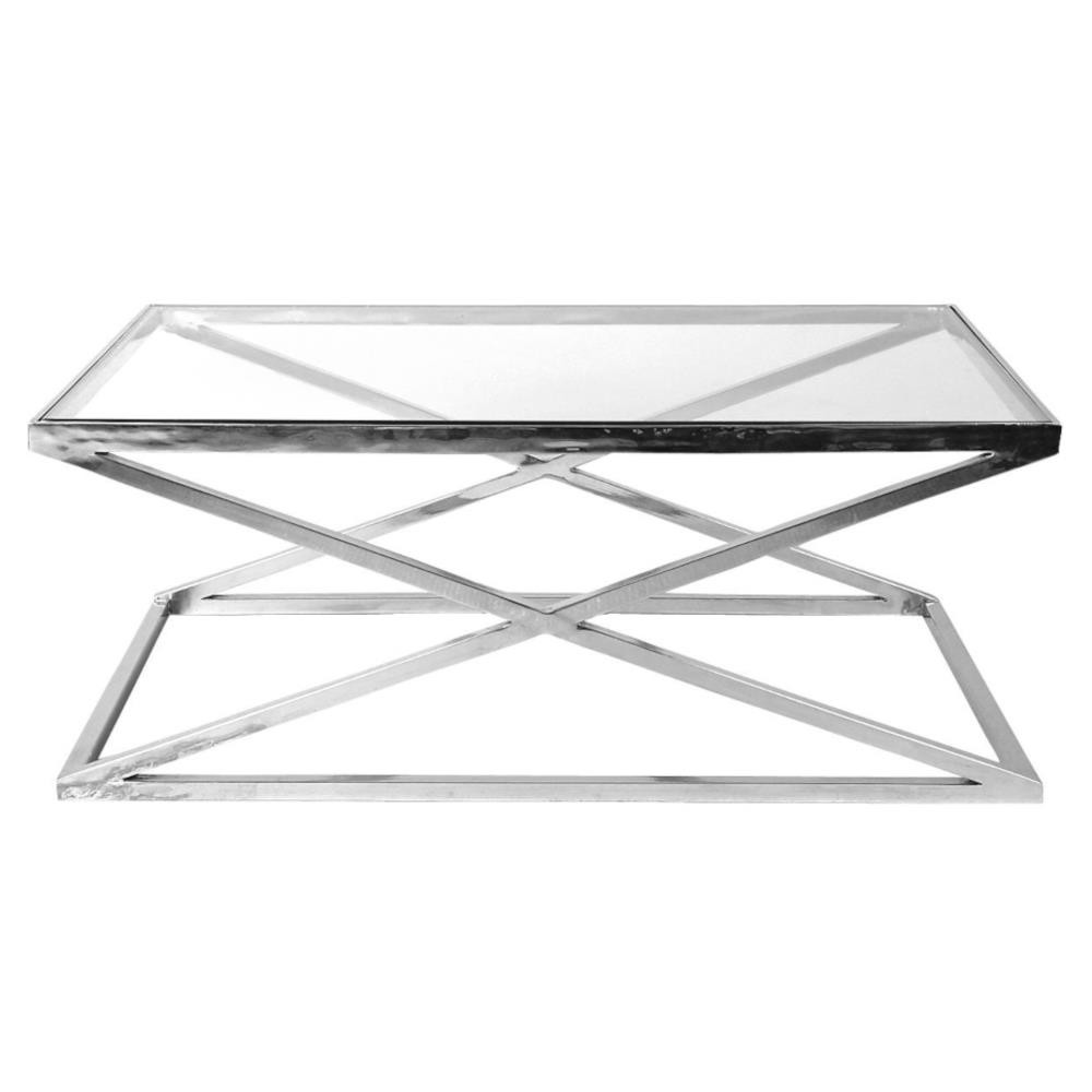 Open Box Eichholtz Criss Cross Modern Clear Glass Stainless Rectangular Coffee Table|