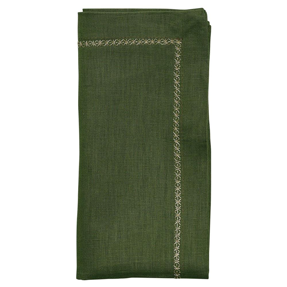 Fran Olive Linen Embroidered Trim Napkin - Set of 4|