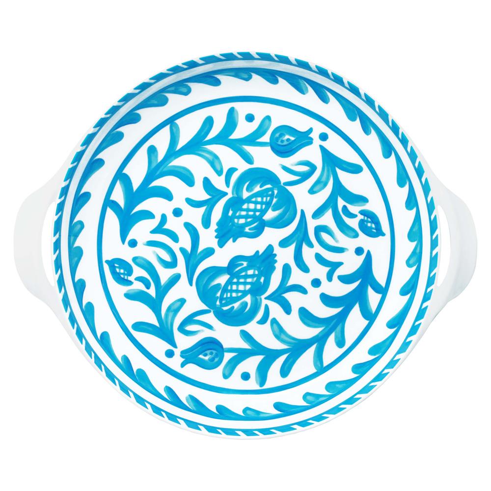 Sicily Global Bazaar Teal Melamine Floral Shallow Handled Bowl|