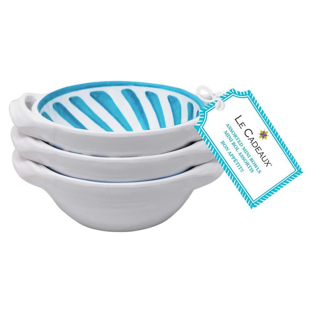 Sicily Global Teal Melamine Floral Mini Handled Bowl - Set of 3|