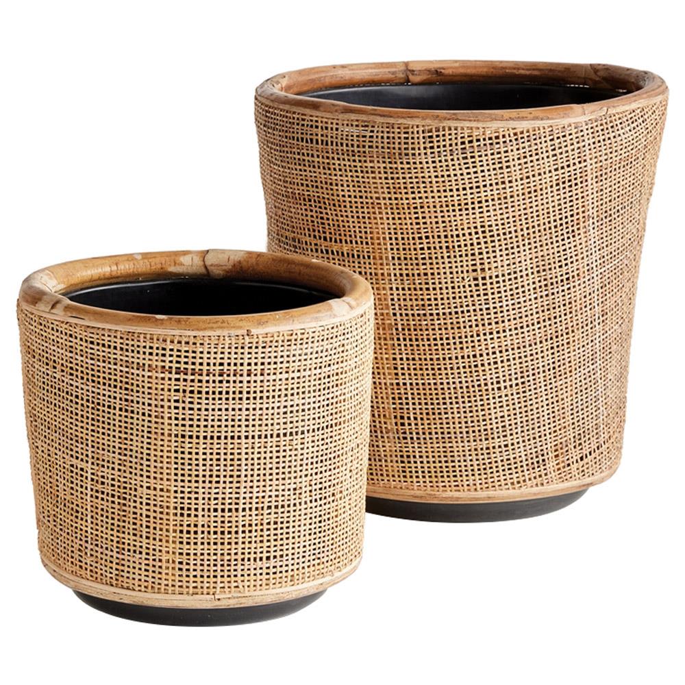 Emmett Coastal Beach Natural Rattan Woven Planter - Set of 2 Medium  (13"-23" H) | Kathy Kuo Home